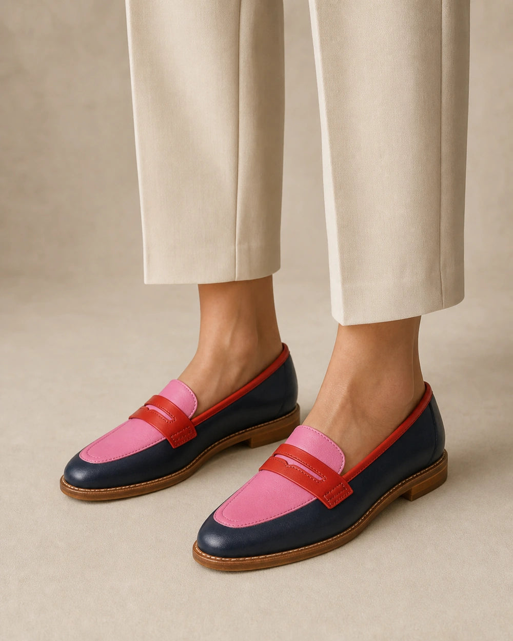 Schwarz-rosafarbener Damen-Loafer mit Riegel — Produktbild 8