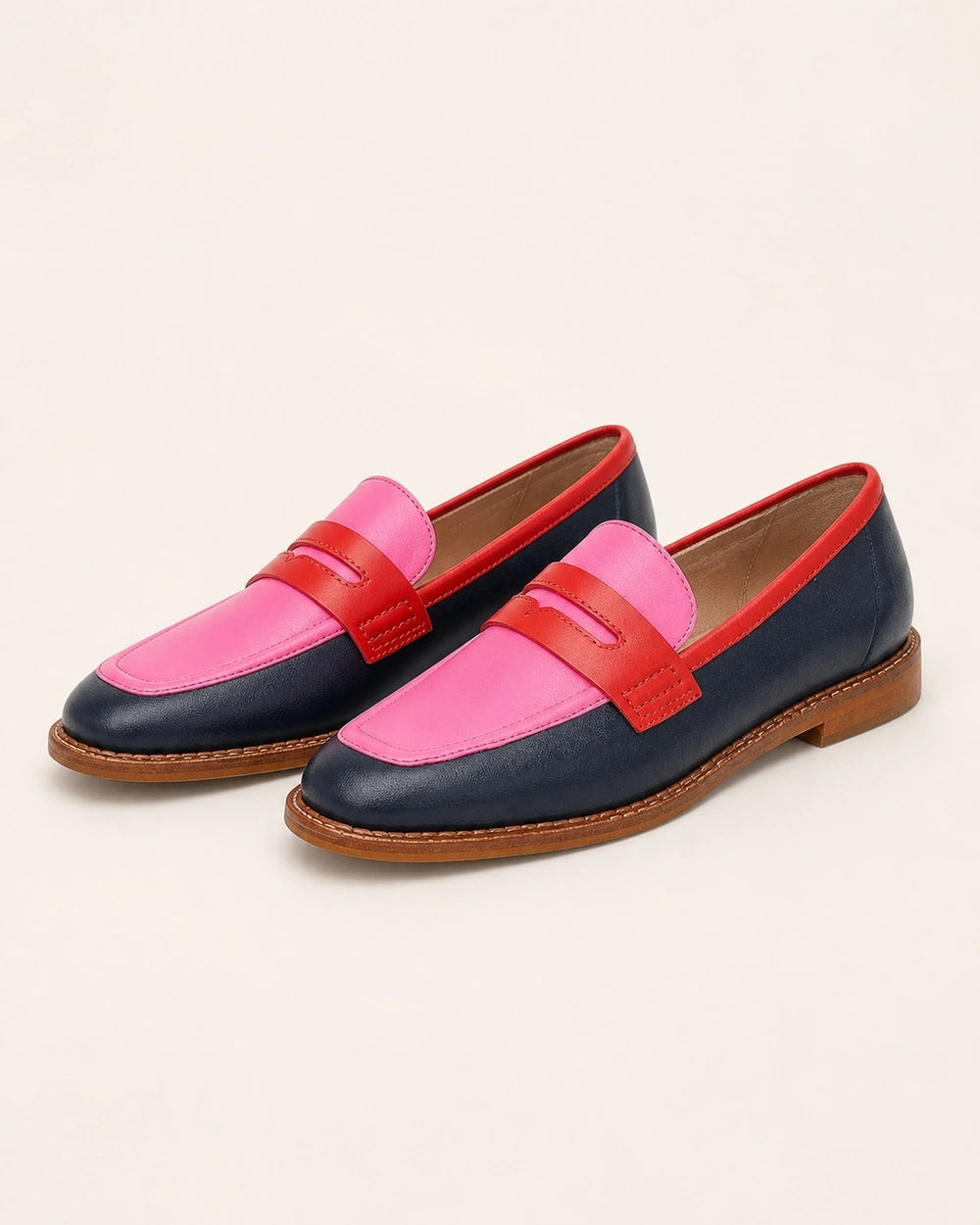 Schwarz-rosafarbener Damen-Loafer mit Riegel — Produktbild 9
