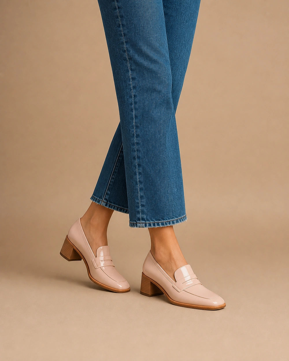 Glänzender puderrosa Loafer mit niedrigem Absatz — Produktbild 2