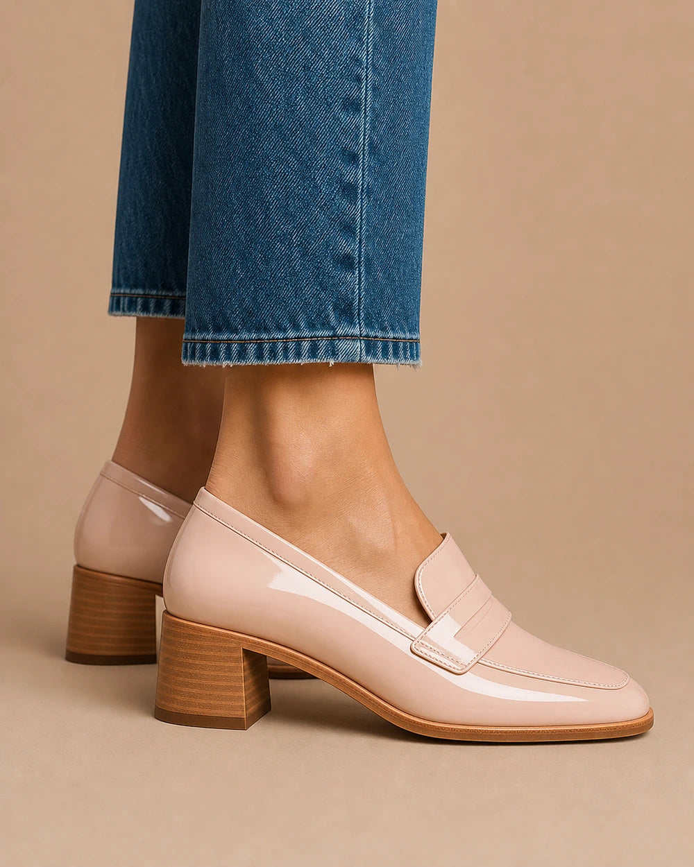 Glänzender puderrosa Loafer mit niedrigem Absatz — Produktbild 4