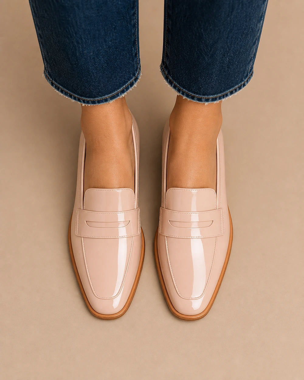 Glänzender puderrosa Loafer mit niedrigem Absatz — Produktbild 5