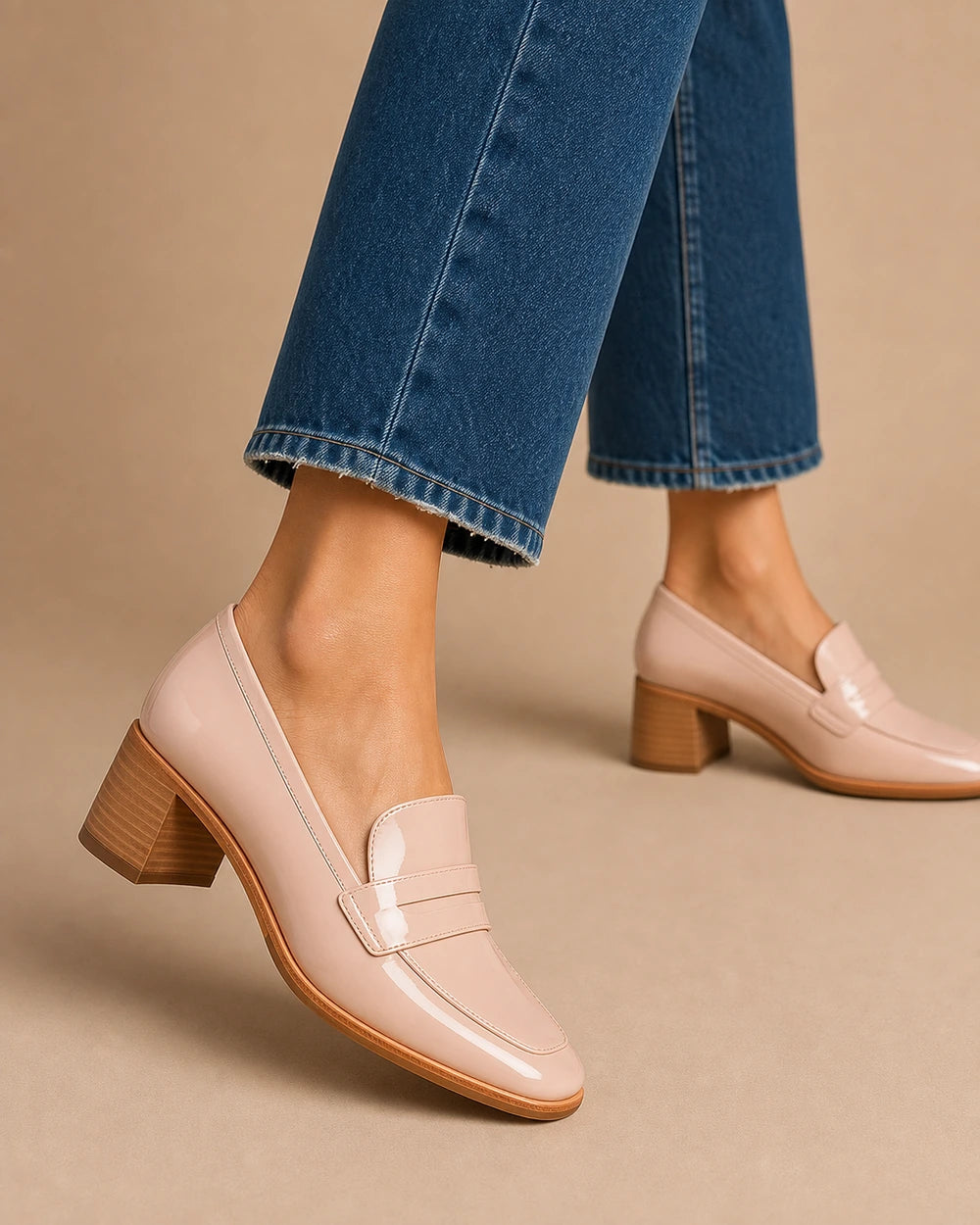 Glänzender puderrosa Loafer mit niedrigem Absatz — Produktbild 7