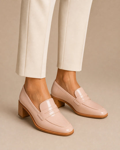 Glänzender puderrosa Loafer mit niedrigem Absatz — Produktbild 8