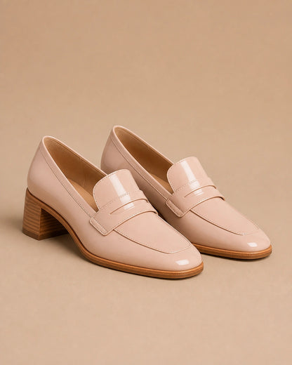 Glänzender puderrosa Loafer mit niedrigem Absatz — Produktbild 9