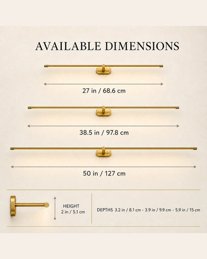 Available dimensions of the linear LED wall light: 27, 38.5 and 50 inches