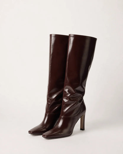 Momount women burgundy glossy knee-high boots – view 2