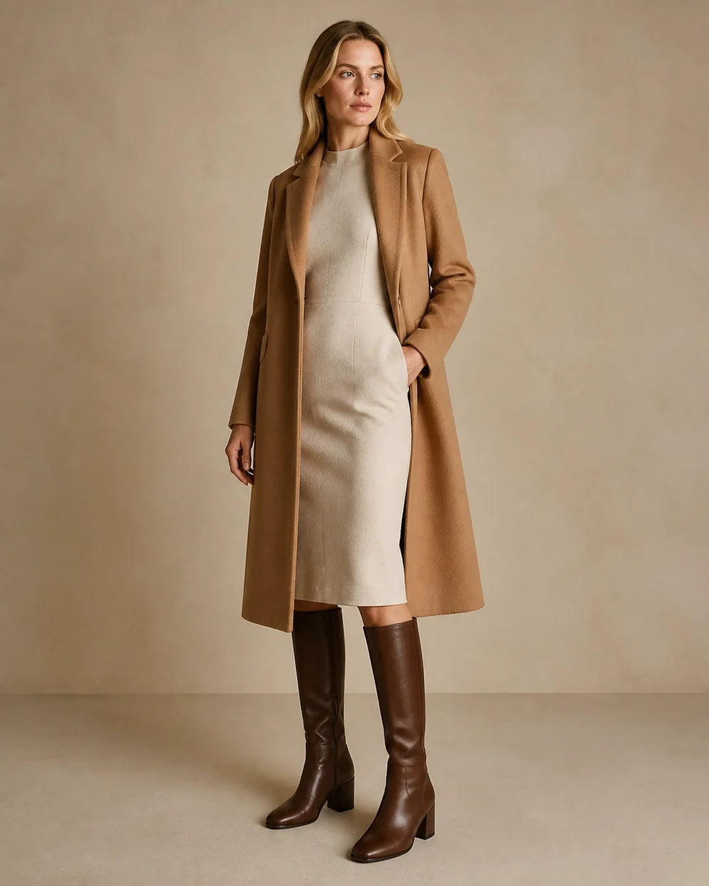 Momount Women Classic Zip Knee-High Block-Heel Boots – Brown silhouette