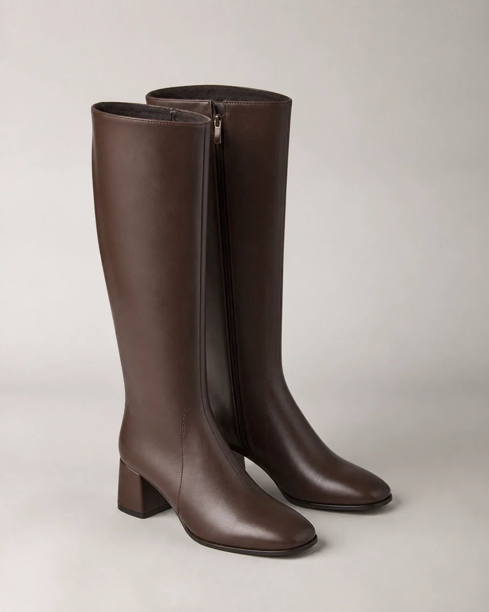 Momount Women Classic Zip Knee-High Block-Heel Boots – Brown product only
