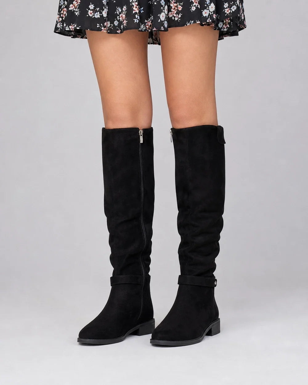 Momount Women Classic Zip Knee-High Boots – Black front