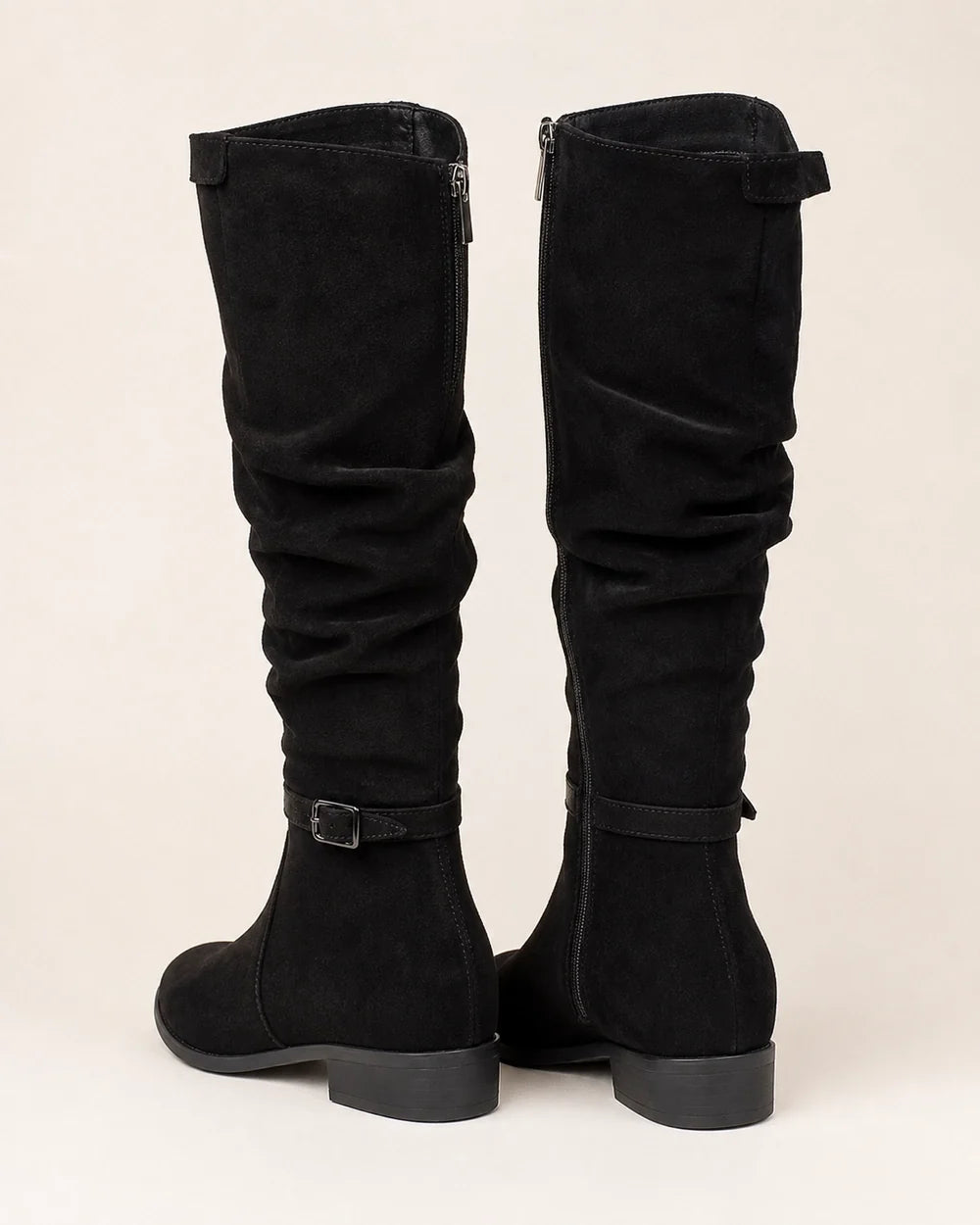 Momount Women Classic Zip Knee-High Boots – Black rear