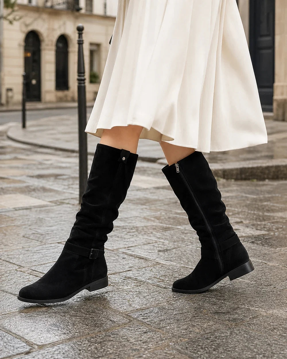 Momount Women Classic Zip Knee-High Boots – Black walking