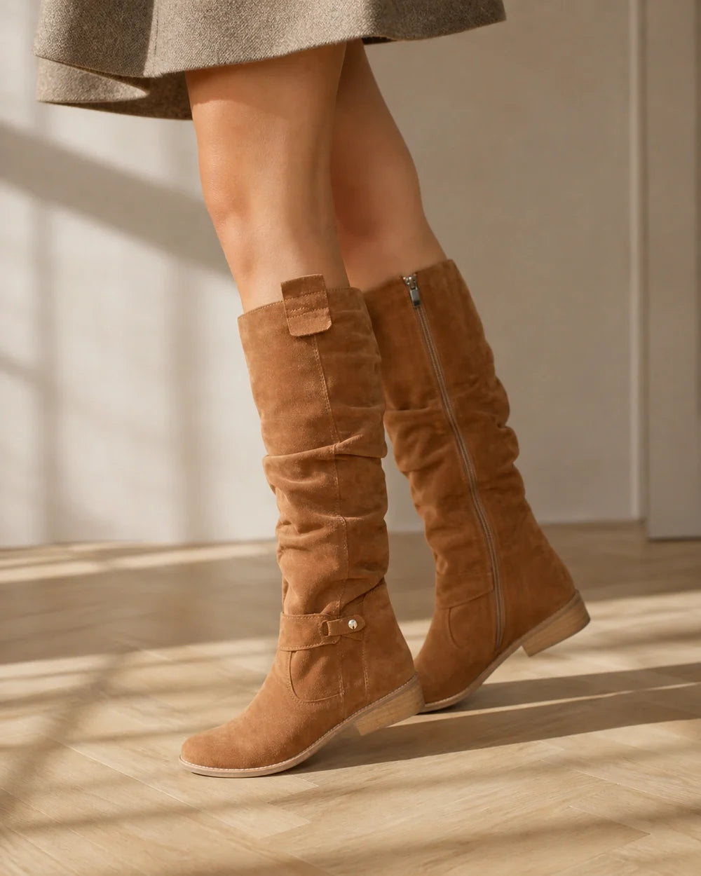 Momount Women Classic Zip Knee-High Boots – Brown hero