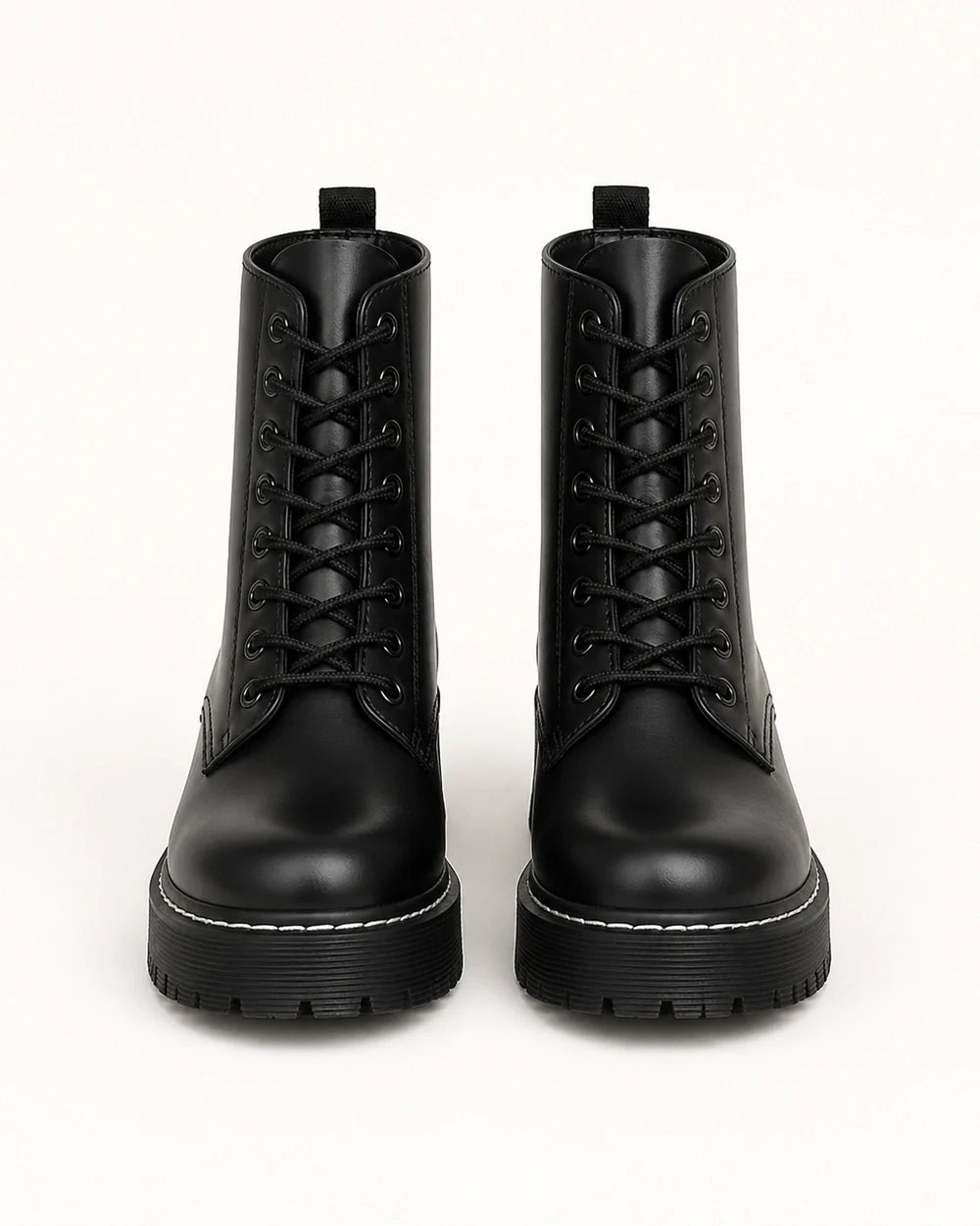 Black lace-up winter ankle boots for women, front view