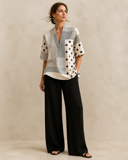 Striped polka-dot relaxed top full silhouette