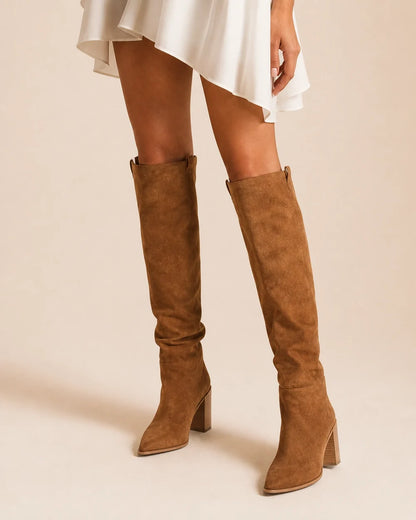 Momount women pointed suede-effect knee-high boots – view 1
