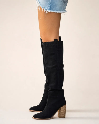 Momount women pointed suede-effect knee-high boots – view 9