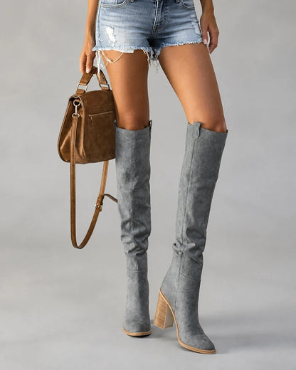 Momount women pointed suede-effect knee-high boots – view 10