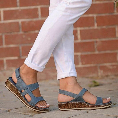 Momount ženske sandale na punu petu – smeđa koža, otvoreni vrh, slingback, ljetne
