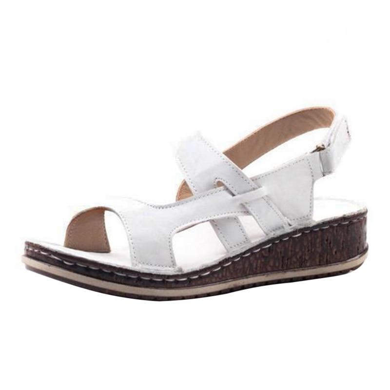 Momount ženske sandale na punu petu – smeđa koža, otvoreni vrh, slingback, ljetne