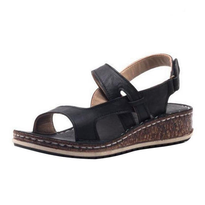 Momount ženske sandale na punu petu – smeđa koža, otvoreni vrh, slingback, ljetne