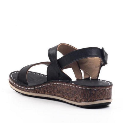 Momount ženske sandale na punu petu – smeđa koža, otvoreni vrh, slingback, ljetne