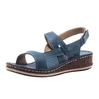 Momount ženske sandale na punu petu – smeđa koža, otvoreni vrh, slingback, ljetne