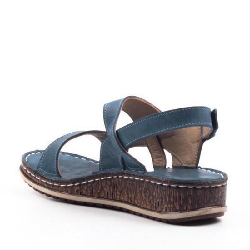 Momount ženske sandale na punu petu – smeđa koža, otvoreni vrh, slingback, ljetne