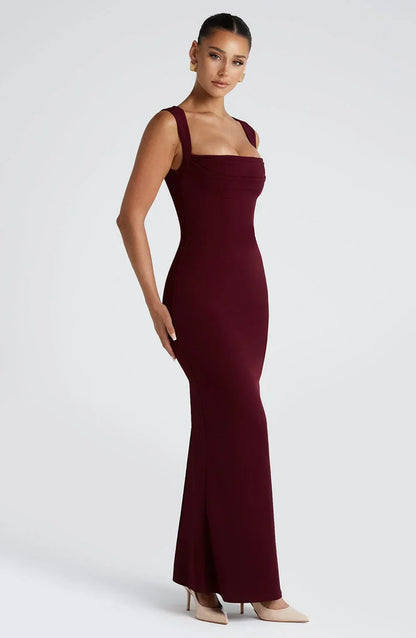 Allegra | Elegantna satenska večernja maxi haljina s halter izrezom i otvorenim leđima