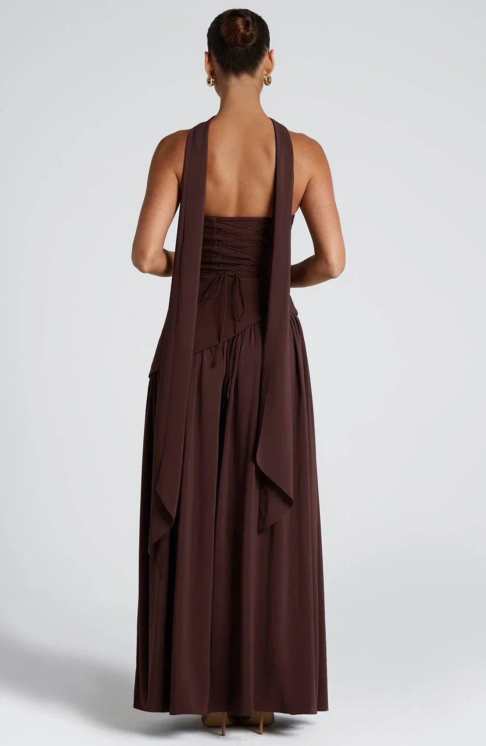 Calista | Elegantes trägerloses Maxikleid mit Korsage, Schal-Detail und Schlitz
