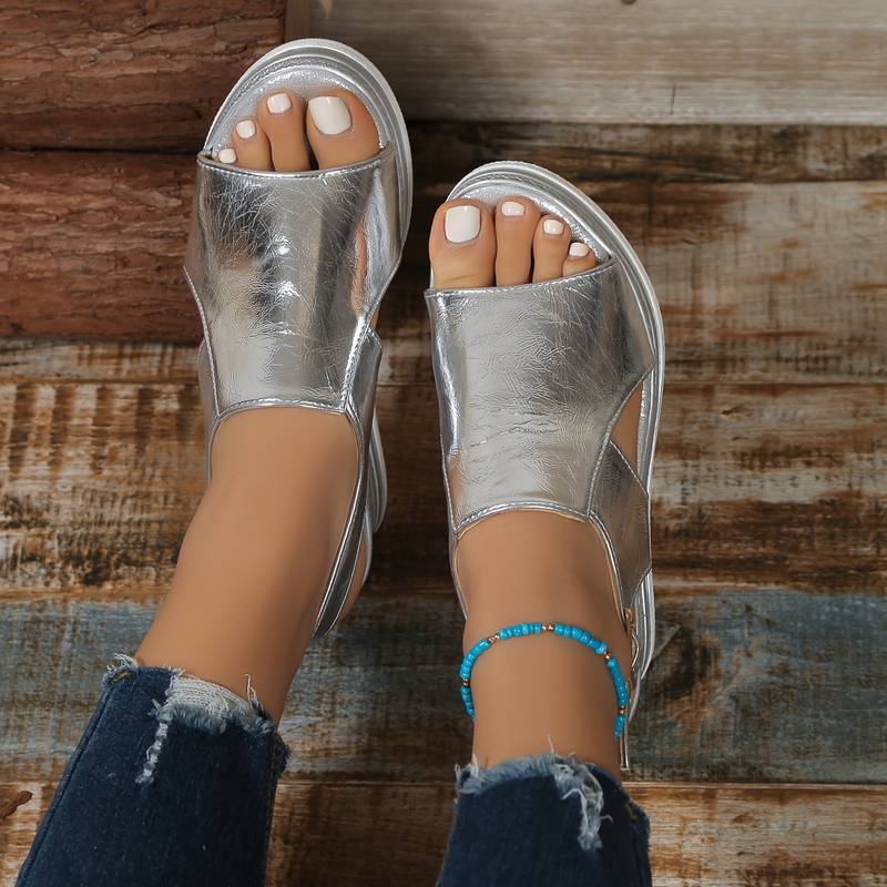 Momount Sandálias de Cunha de Mulher Conforto Plataforma Tira Posterior Casual de Verão Ajustáveis Apoio Almofadado Bico Aberto