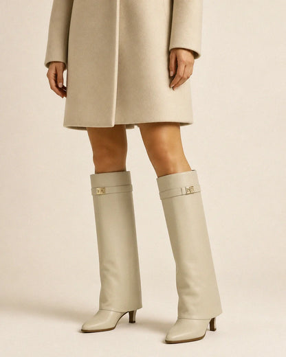 Sarah women's fold-over knee-high boots – 09 beige pu webp
