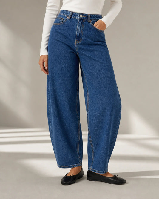 Damen High-Rise Barrel Jeans in Mittelblau — image