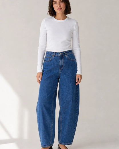Damen High-Rise Barrel Jeans in Mittelblau — image