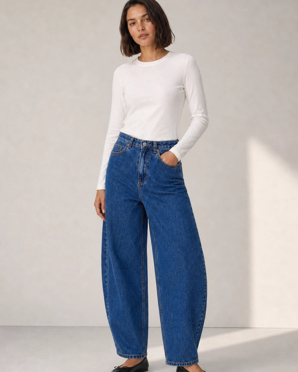 Damen High-Rise Barrel Jeans in Mittelblau — image